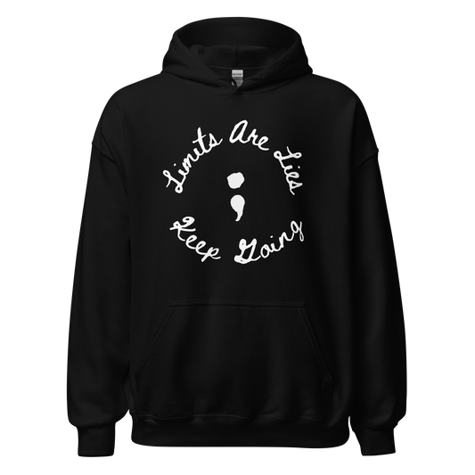 Limits Are Lies "Keep Going" Mental Health Awareness Hoodie (White)